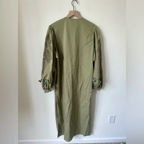 Johanna Ortiz Dancing In Rio Embroidered Cotton Midi Long Dress Green Size 8 - Picture 5 of 10